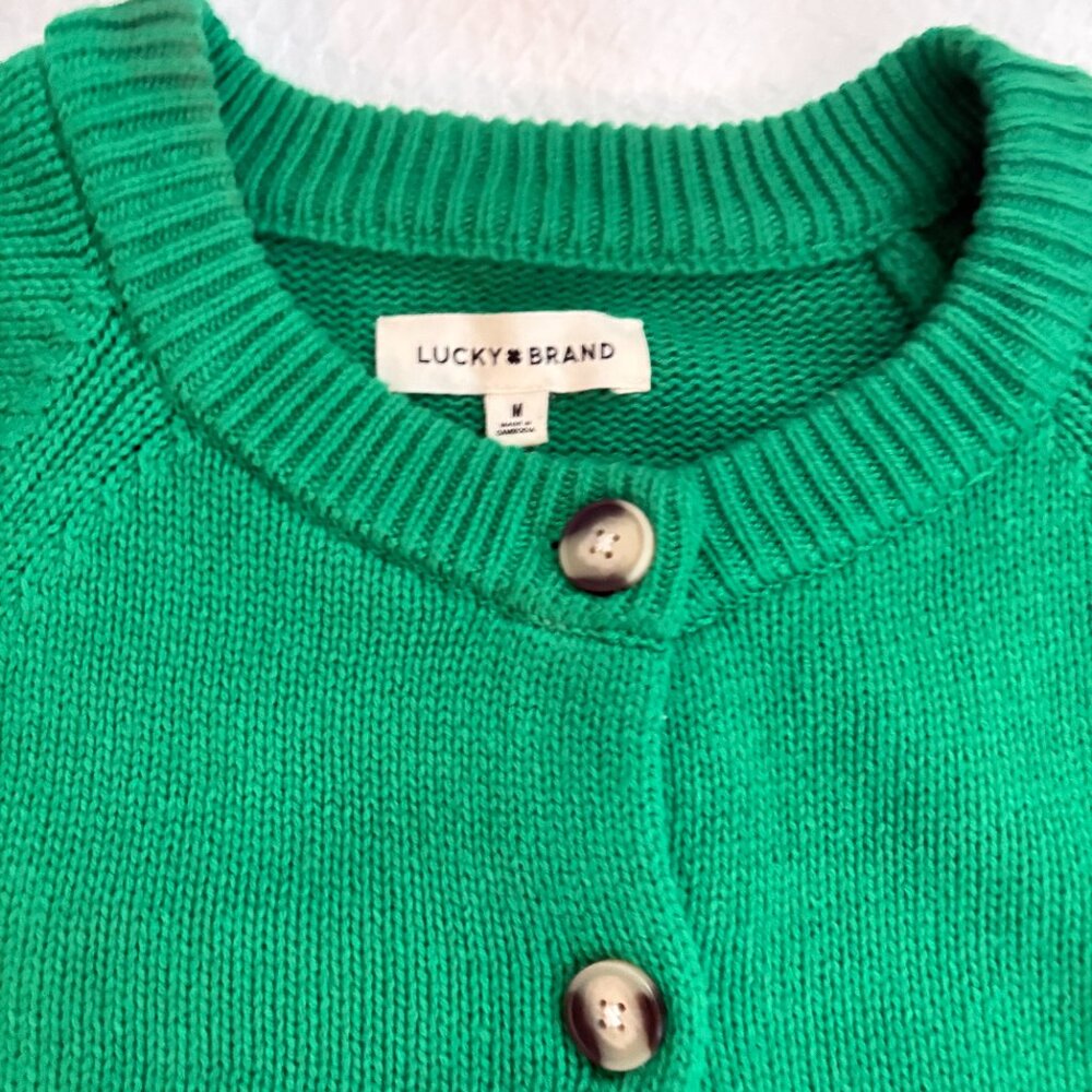 Lucky Brand Green Short Sleeve Cardigan Sweater | Button Front | Size - Picture 2 of 4